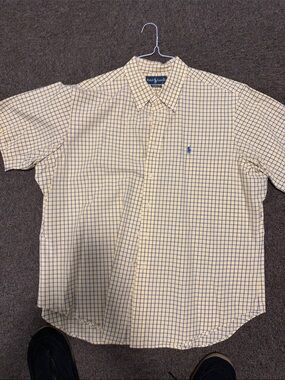 Ralph Lauren Yellow and Blue Check Short-Sleeve Button-Down Shirt